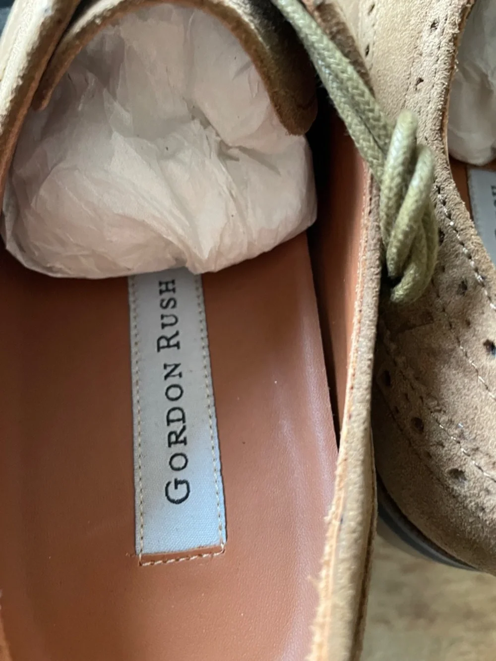 Gordon Rush Men's Tan Suede Italian Leather Oxford Derby Wingtip Sz 9 New in Box